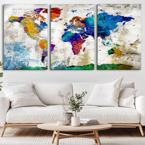 World Map Canvas Print – Framed Travel Map Wall Art for