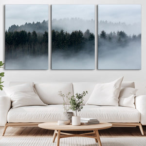 Autumn and Misty Trees in the Forest Wall Art Canvas Print,