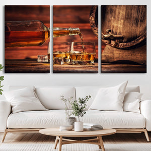 Whiskey and Cigar Canvas Wall Art | 3 Panel Bar Room Decor