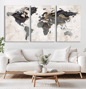 Abstract Map Printing - Modern World Map Canvas Wall Art for
