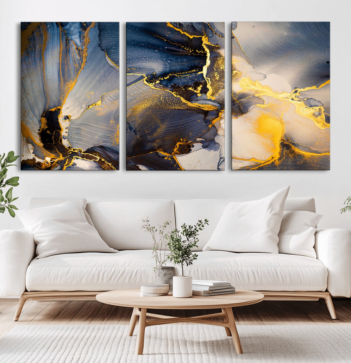 Large Abstract Wall Art Print -  Gold and Blue Abstract