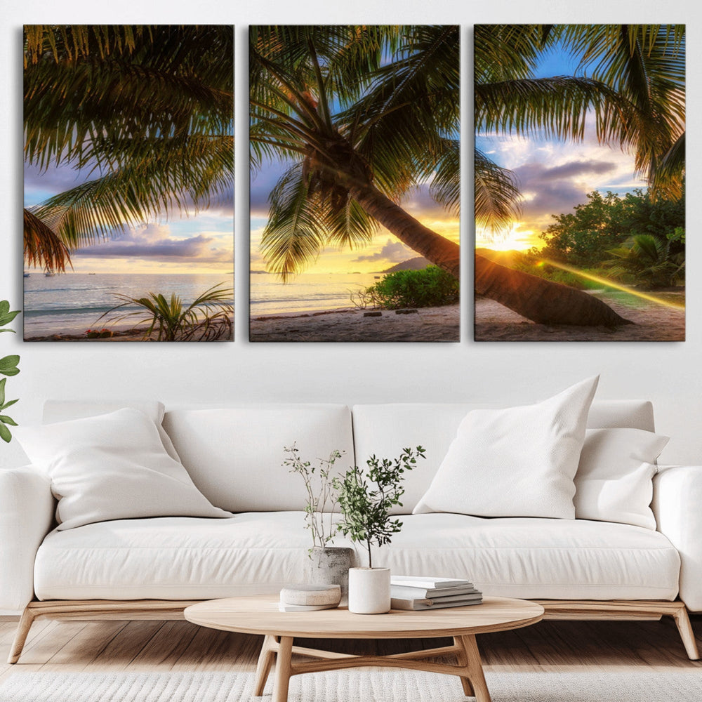 Tropical Island Sunset on the Beach Palms Wall Art Canvas