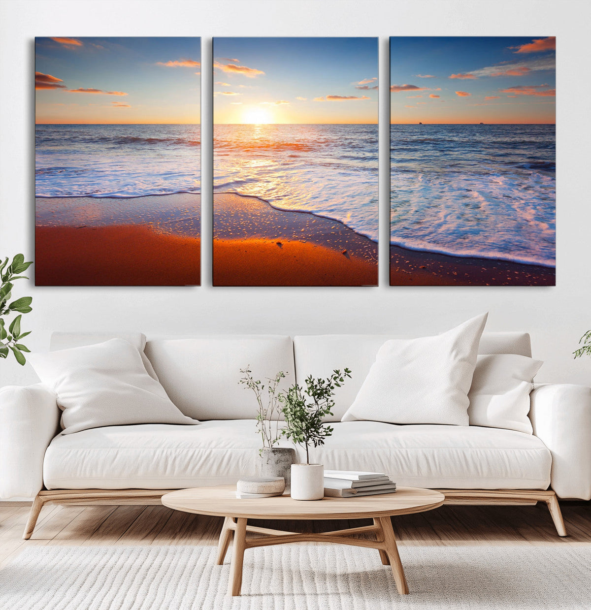 Tropical Ocean Sunset Wall Art Canvas Print, Golden Beach