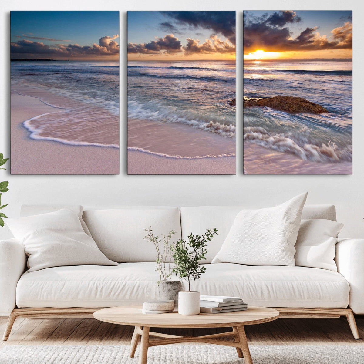 Sea Ocean Sunset Beach Wall Art Canvas Print