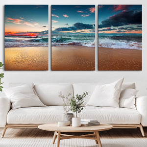 Sunset on Beach Wall Art Ocean Beach Canvas Print