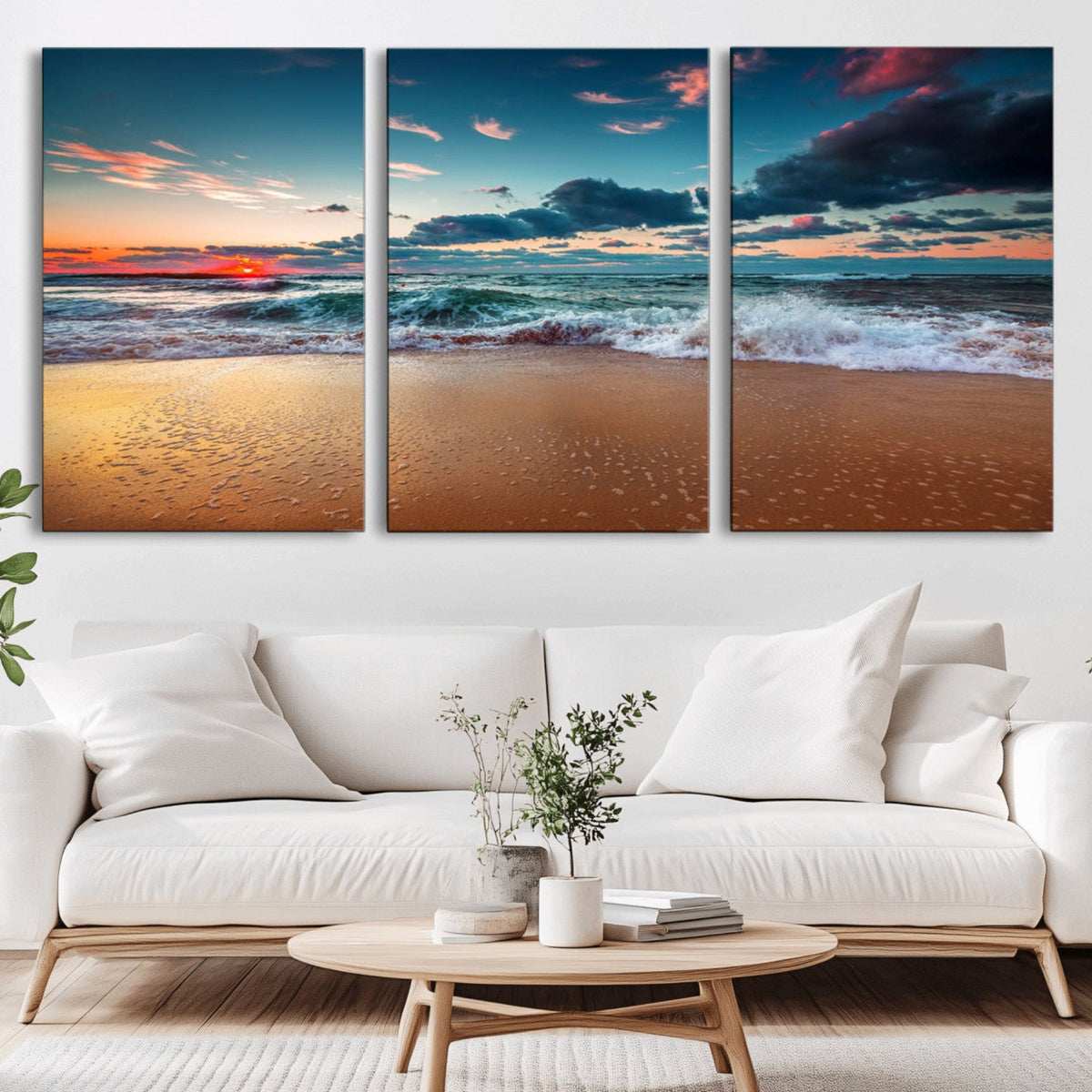 Sunset Ocean Beach Wall Art – Giclee Canvas Print, Coastal