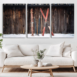 Vintage Ski Gear Canvas Print, Vintage Ski Gear Against