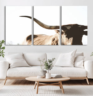Texas Longhorn Wall Art Canvas Print | 3-Panel Large