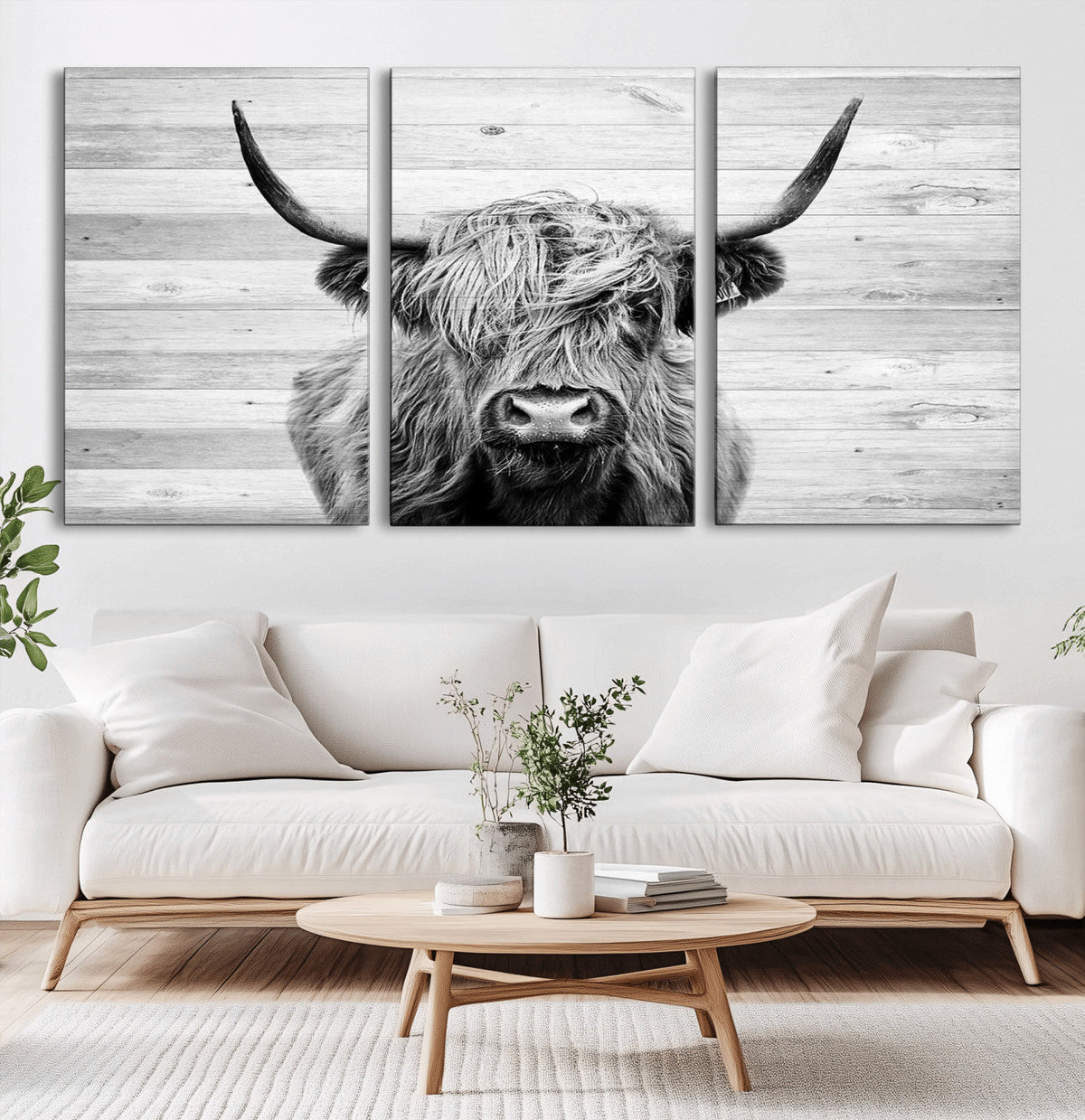 Scottish Highland Cow Cattle Art Print on Wood Background