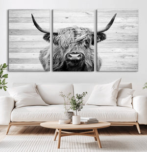 Scottish Highland Cow Cattle Art Print on Wood Background
