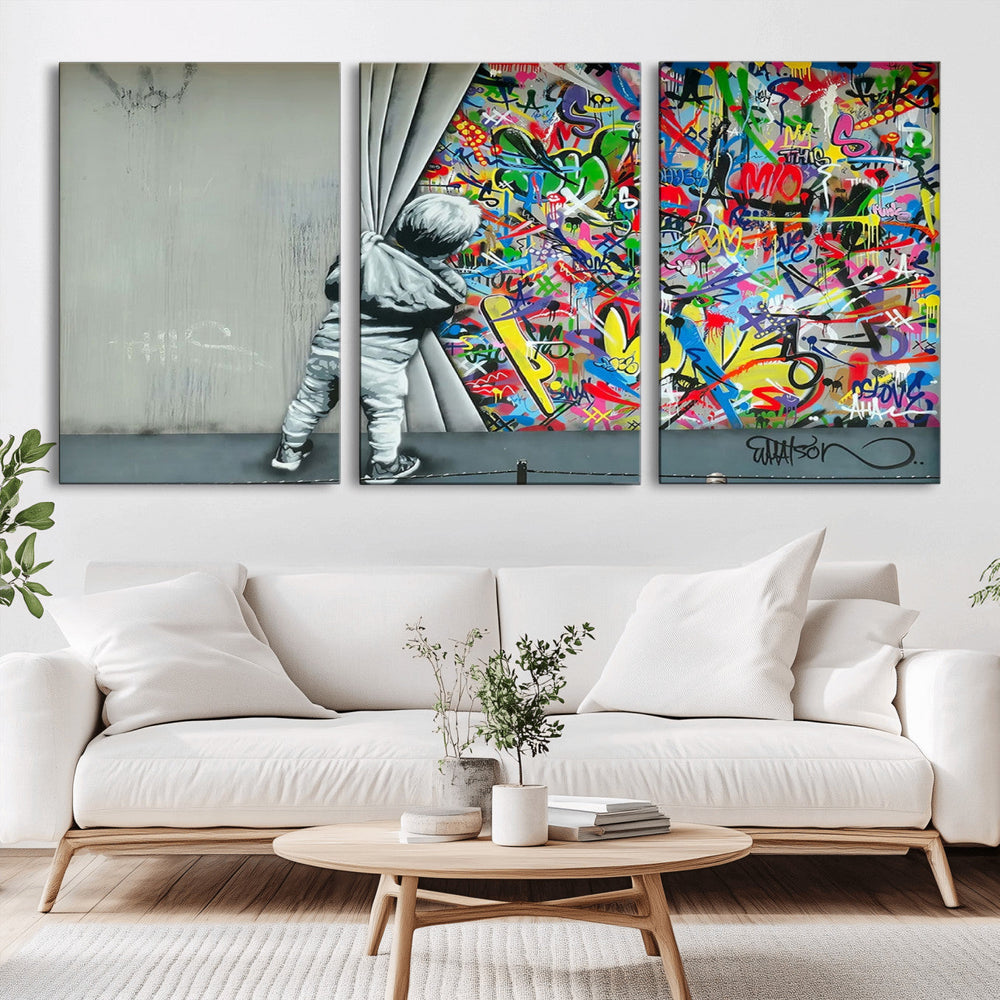 Banksy Colorful Street Graffiti Canvas Wall Art Print,