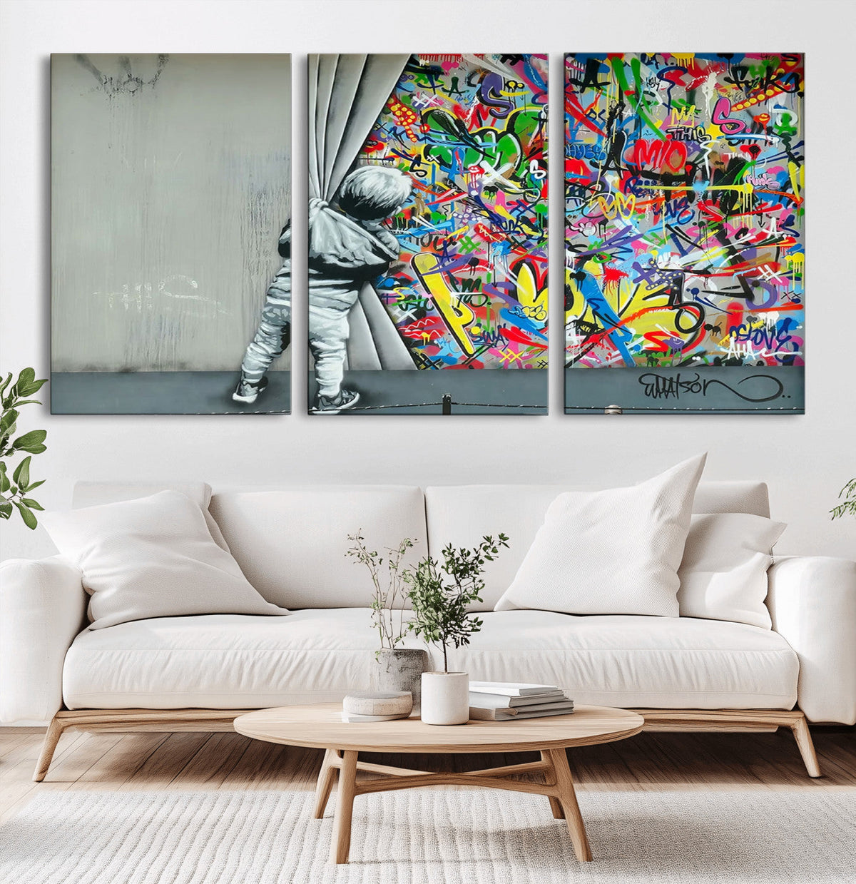 Banksy Colorful Street Graffiti Canvas Wall Art Print,