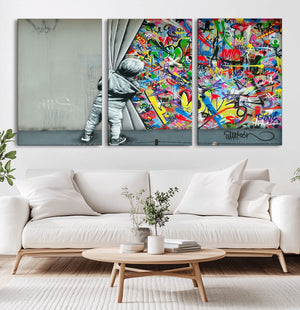 Banksy Colorful Street Graffiti Canvas Wall Art Print,