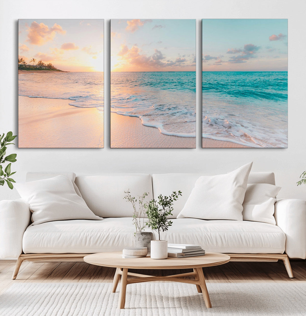 Beach Sunrise Wall Art, Coastal Seascape Canvas Print, Ocean