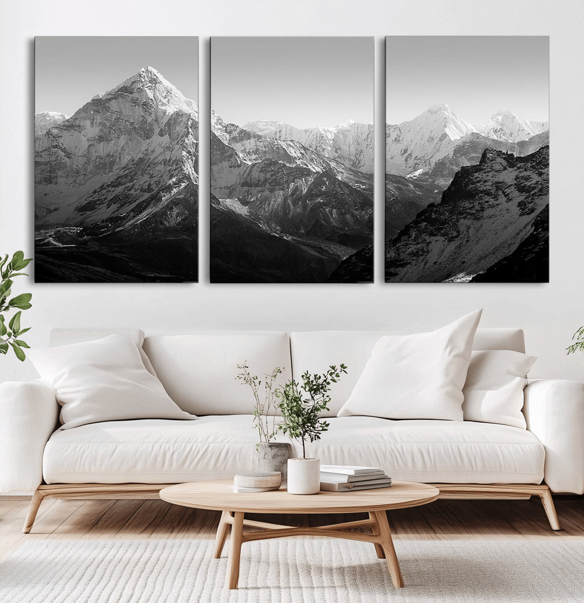 Everest Himalaya Mountain Peaks Black & White Triptych