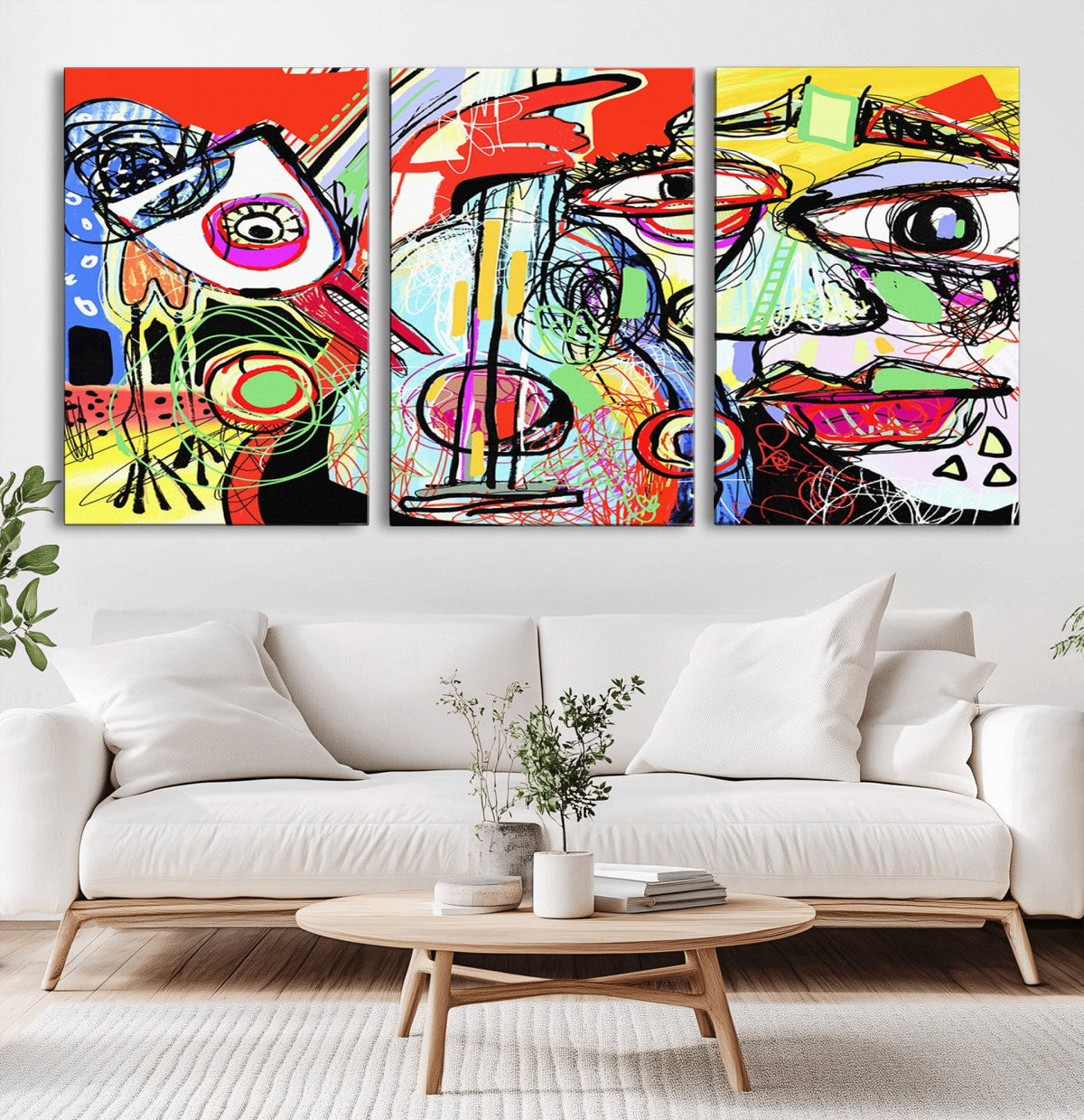 Picasso Style Art Abstract Canvas Wall Art Print , Colorful
