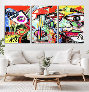 Picasso Style Art Abstract Canvas Wall Art Print , Colorful