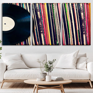 Vinyl Record and Album Collection Canvas Wall Art - Retro
