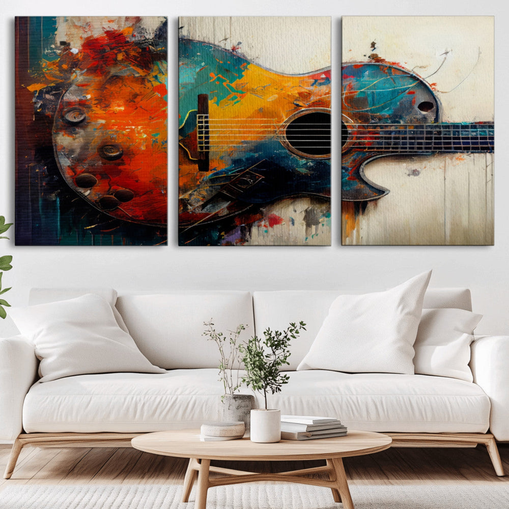Abstract Guitar Wall Art Canvas | Vibrant Music-Inspired Art