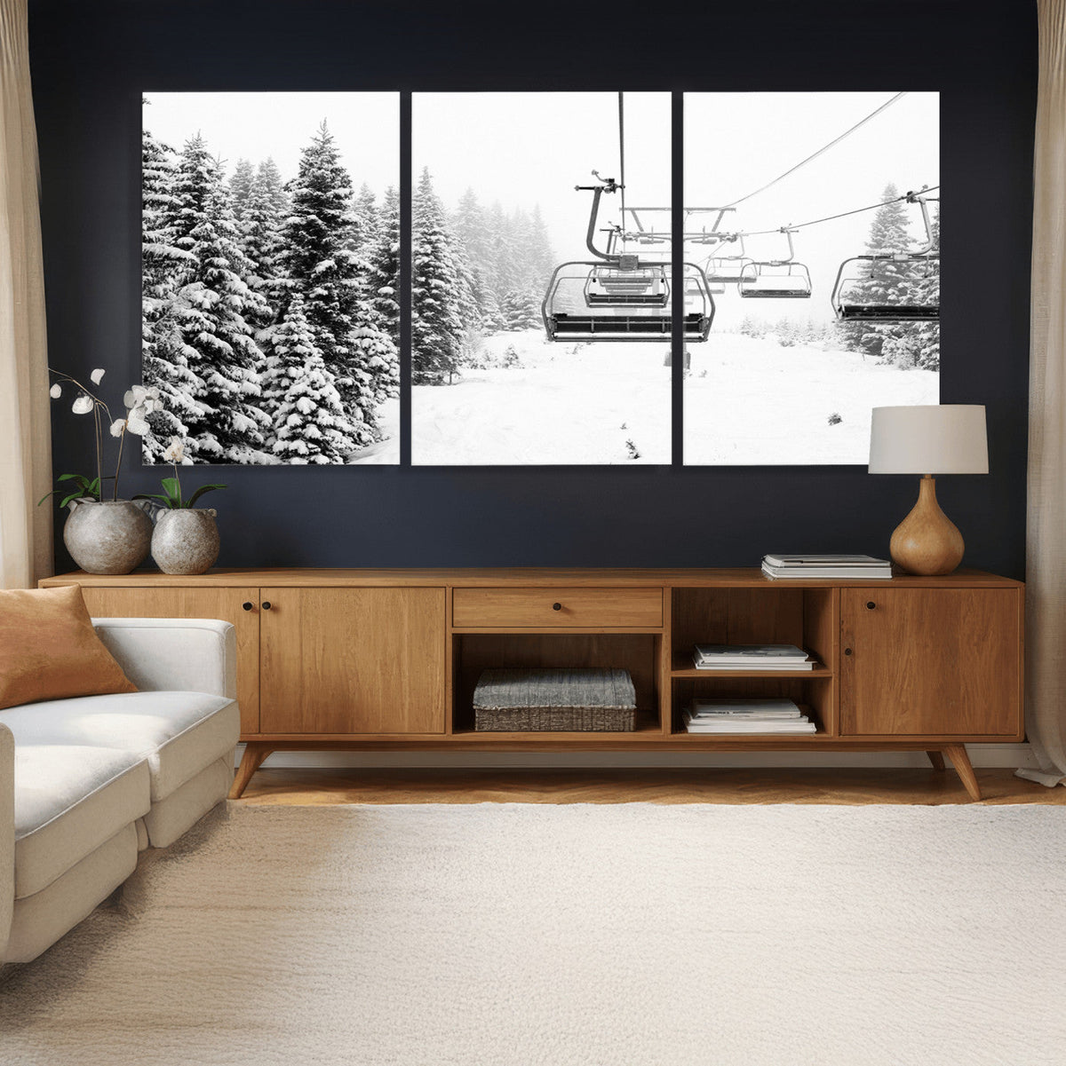 Ski Wall Art - Ski Lift Wall Art Canvas Print Snow Covered