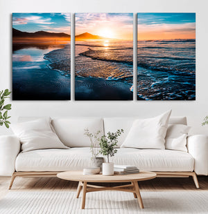 Sunset Beach Ocean Canvas Wall Art – Tranquil Ocean