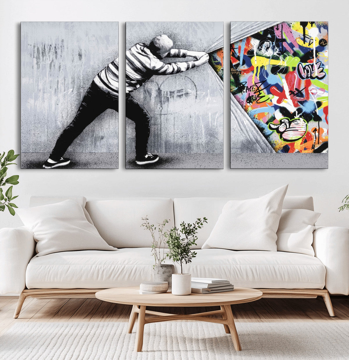 Banksy Art Behind the Curtain Street Wall Art Canvas Print |