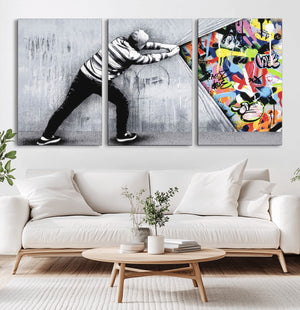 Banksy Art Behind the Curtain Street Wall Art Canvas Print |