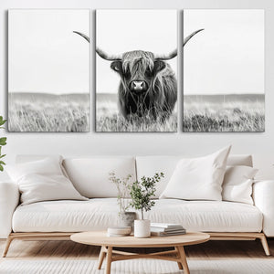 Highland Cow Canvas Wall Art – Majestic Beauty in Black and