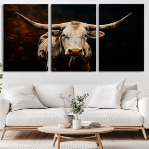 Texas Longhorn Wall Art | 3-Panel Large Texas Longhorn