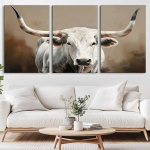 White Longhorn Bull Wall Art Canvas Print – Framed and Ready