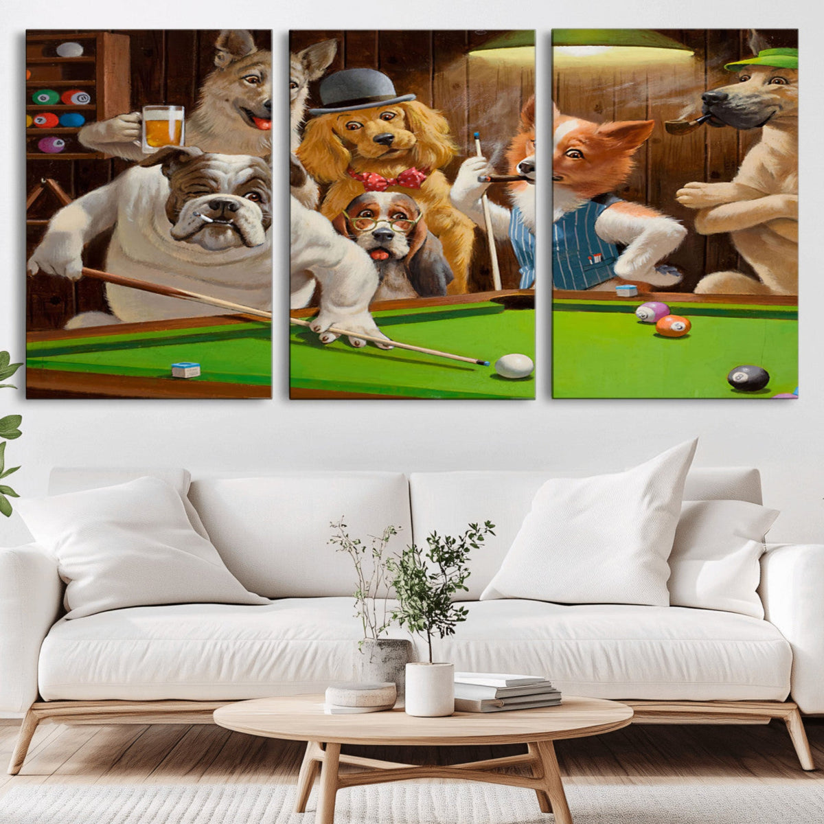 Dogs Playing Pool Canvas Wall Art Funny Gifts Dog Print
