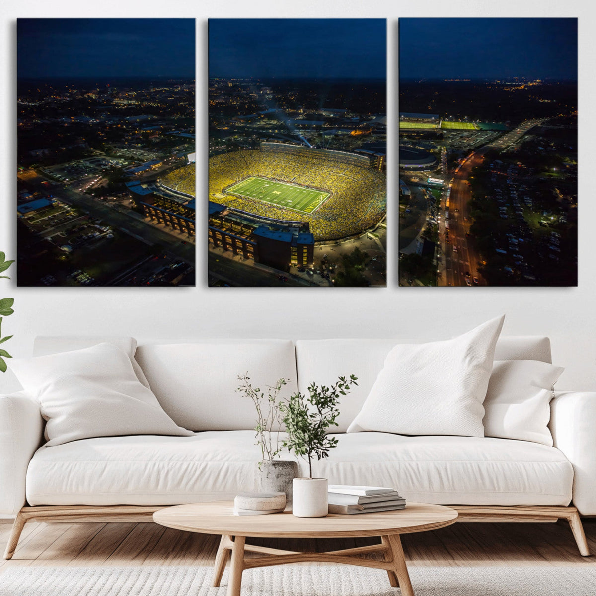 Michigan Stadium Night Game Wall Art – Sports Arena Aerial