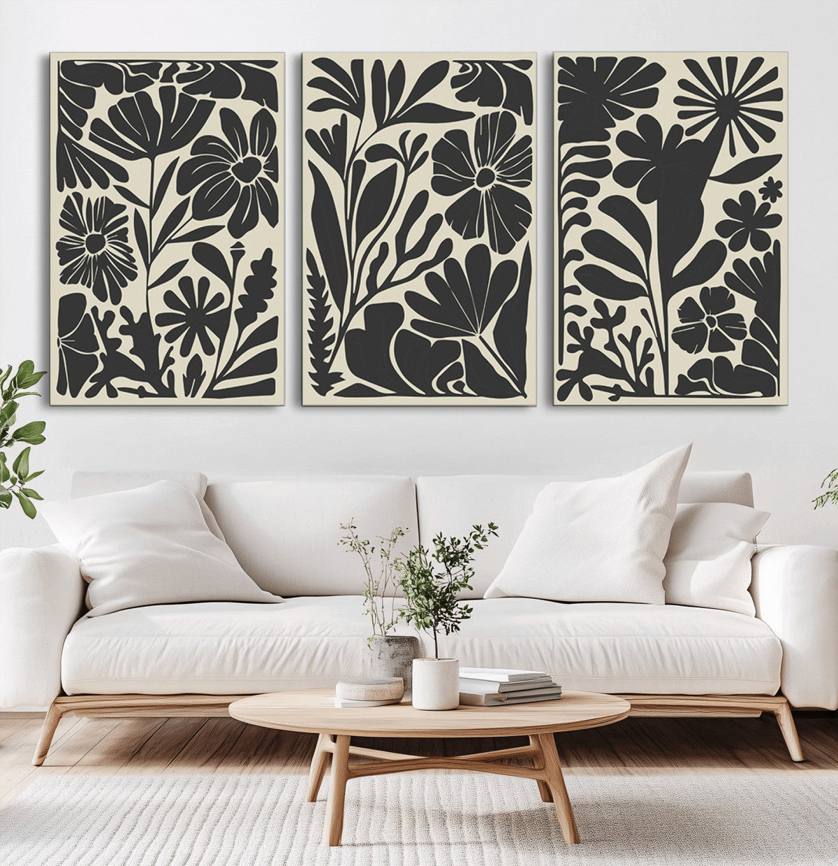 Modern Botanical Wall Art - Floral Black and White Canvas