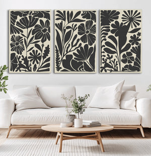 Modern Botanical Wall Art - Floral Black and White Canvas