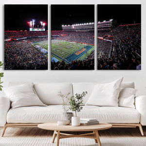 Ben Hill Griffin Stadium Night Game Triple Canvas Wall Art -