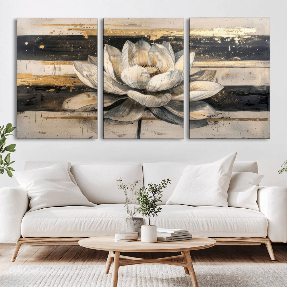 Lotus Flower Wall Art – Framed Abstract Floral Canvas