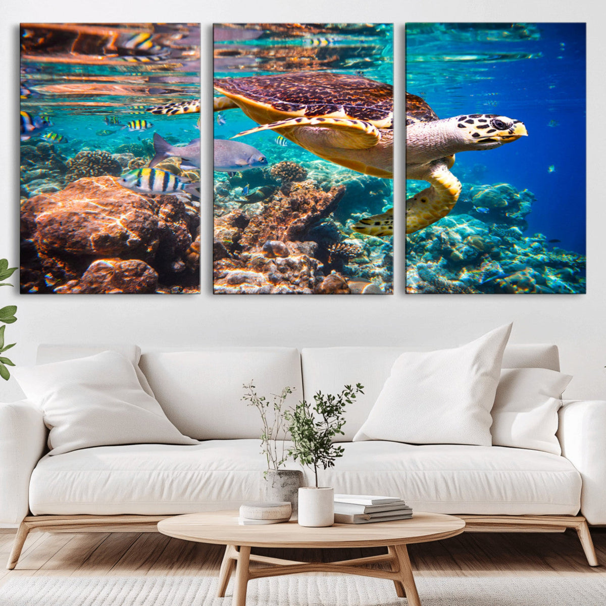 Sea Turtle Wall Art Canvas Print – Vibrant Ocean Coral Reef