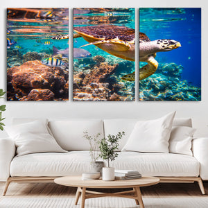 Sea Turtle Wall Art Canvas Print – Vibrant Ocean Coral Reef