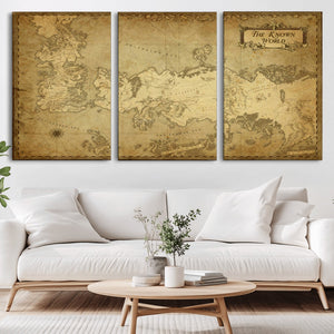 Vintage Game of Thrones Map Wall Art | Westeros and Essos