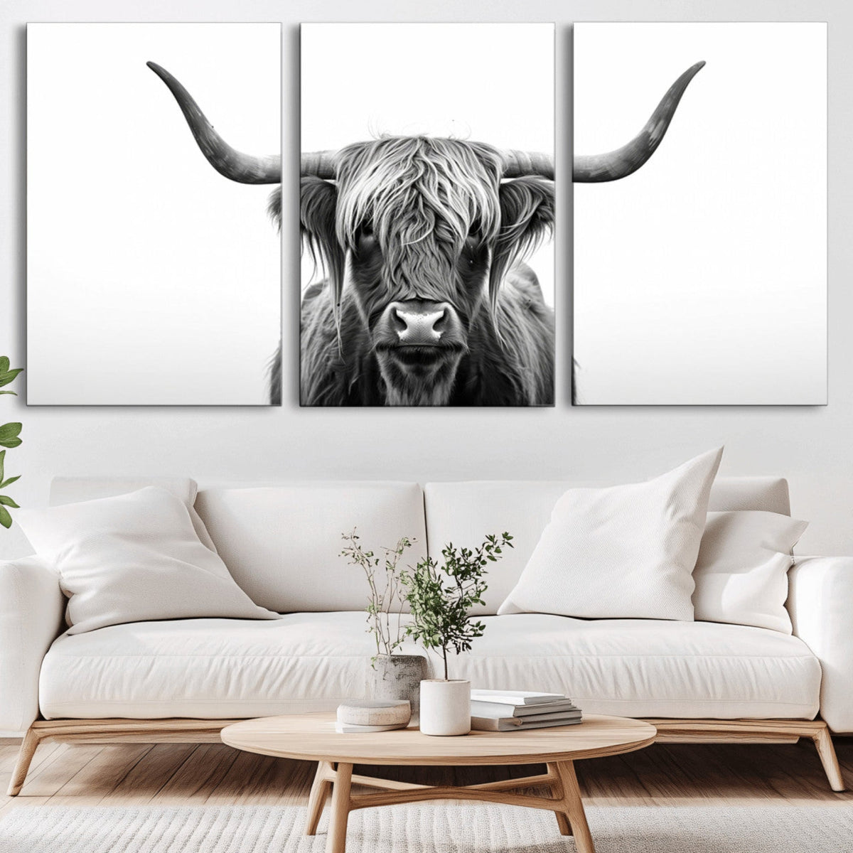 Highland Wall Art Canvas Print – Minimalist Black and White