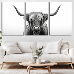 Highland Wall Art Canvas Print – Minimalist Black and White
