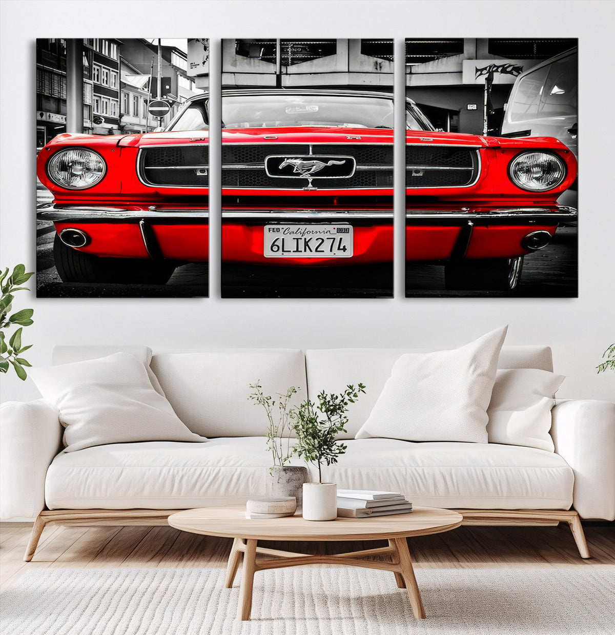 Red Mustang Car Wall Art – Framed Classic Vehicle Canvas