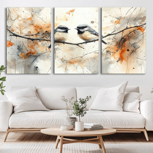 Abstract Watercolor Chickadee Bird Canvas Wall Art Print -