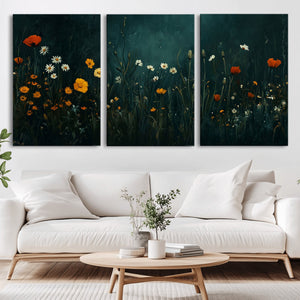 Framed Wildflower Field Wall Art, Framed Vintage Botanical