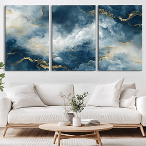Large Abstract Print - Luxe Blue and Gold Abstract Canvas