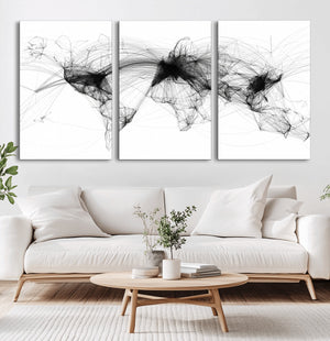 Abstract World Map Wall Art – Framed Geometric Line Canvas