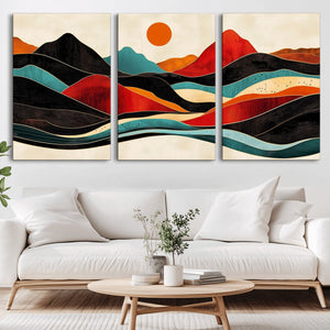 Western Wall Decor - Large Triptych Mountain Canvas - Boho