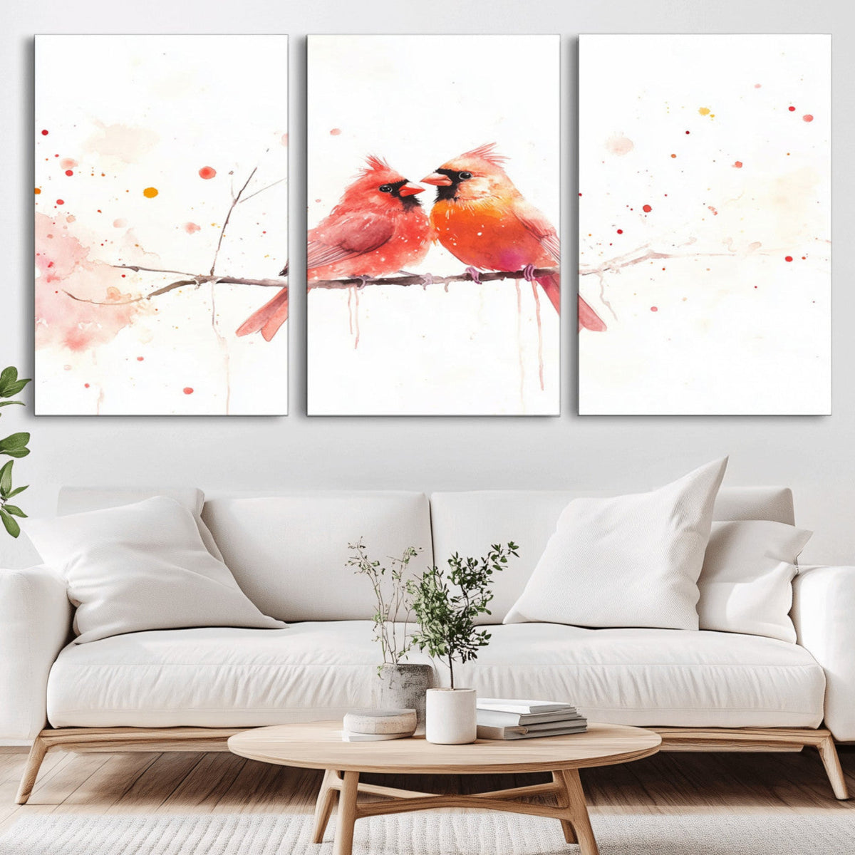 Cardinal Bird Canvas Wall Art - Male and Female Cardinal