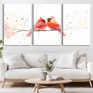 Cardinal Bird Canvas Wall Art - Male and Female Cardinal