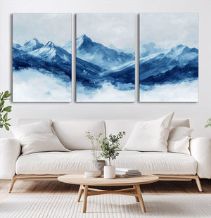 Blue Mountains Wall Art – Framed Snowy Range Canvas Artwork,